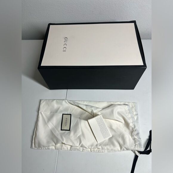 GUCCI LARGE WHITE  BLACK EMPTY BOX W/ 2 DUST SHOE BAGS SATIN IVORY TISSUE - Picture 7 of 8
